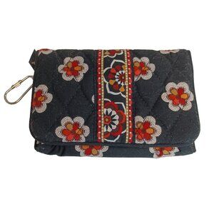 Vera Bradley Pirouette Wallet Bi-Fold Black Red Orange Floral Coin Purse Retired